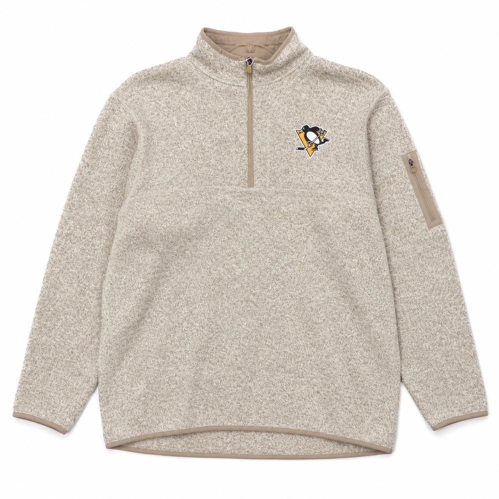 Antigua Pittsburgh Penguins NHL Fortune 1/4 Zip Pullover Tan Heather Men 2XL XXL